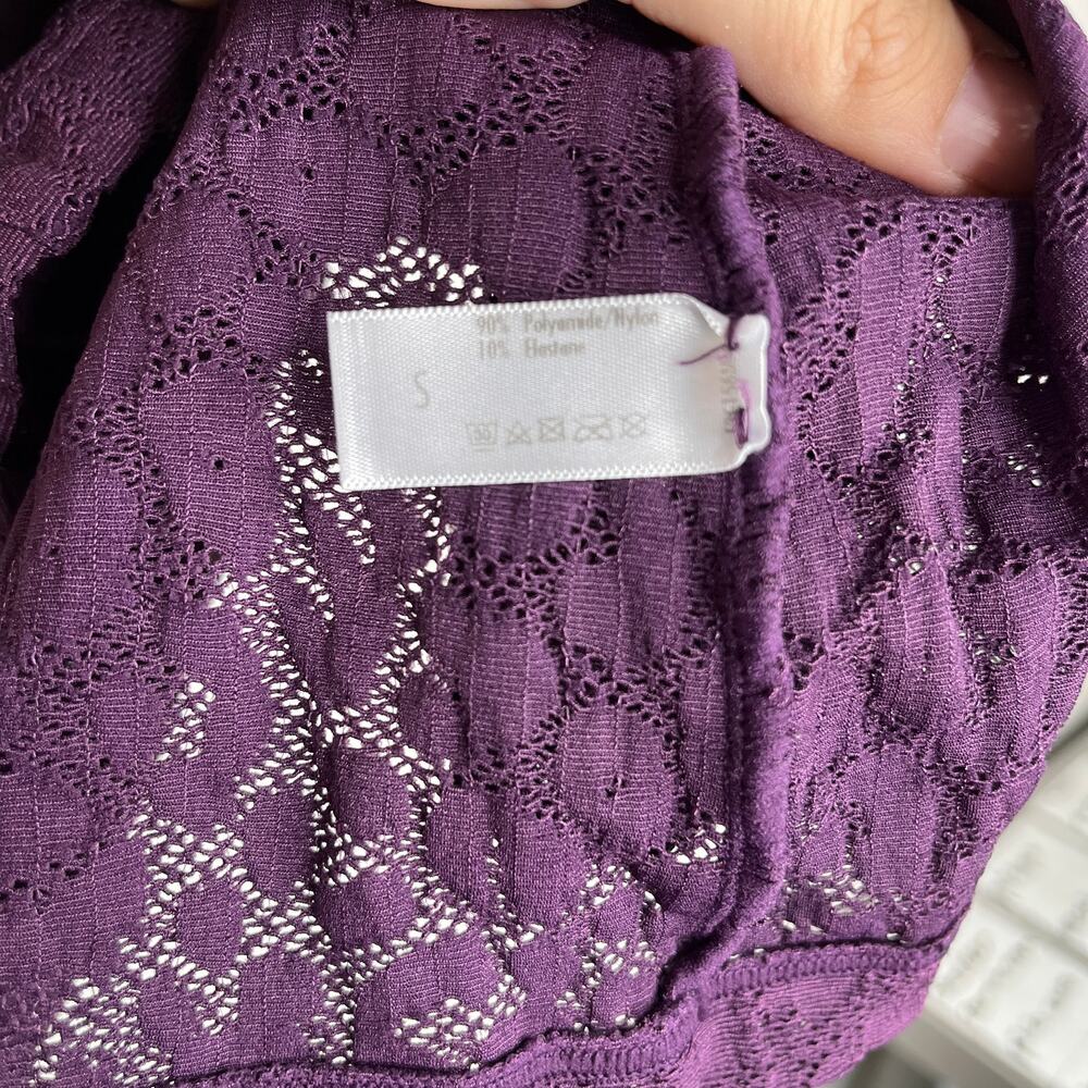 Wolford Womens Top Small Purple Semi Sheer Lace Leopard 3/4 Sleeve Fitted Y2K - Picture 3 of 5